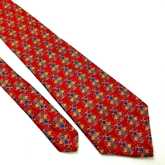 Robert Talbott Studio Silk Tie Print Red Short Wide Geometric - Picture 1 of 6